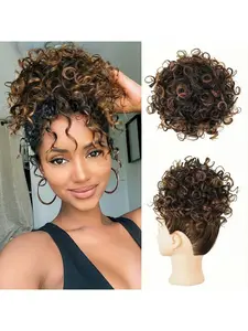Drawstring Synthetic Hair Bun Women Short Curly Messy Wavy Ponytail Updo Wavy Synthetic Hairpiece for Party Cosplay Daily Use