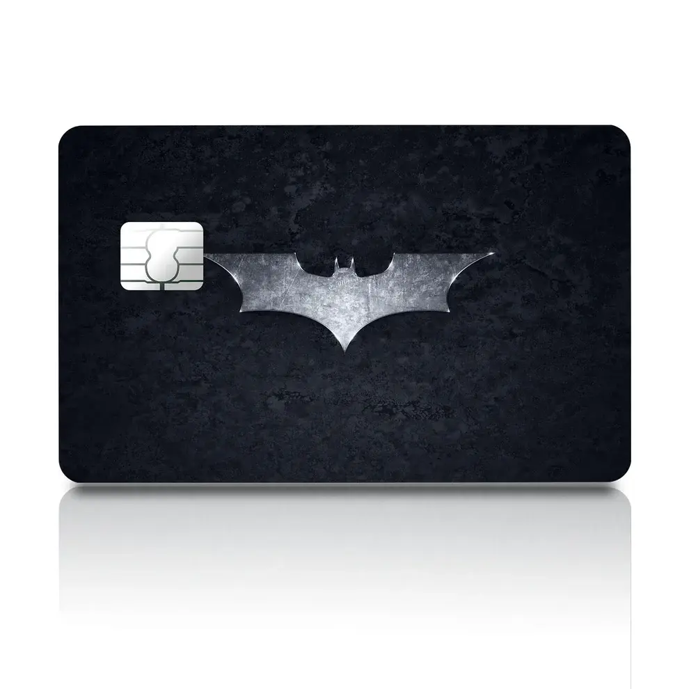 Dark Bat Symbol Card Skin, Gothic Superhero Inspired Debit Credit Card Sticker, Black Metal Texture Design, Dark Aesthetic Wallet Accessory Gift