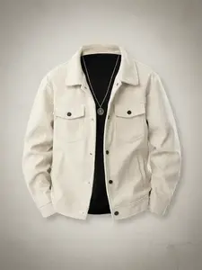 Men's Corduroy Classic Collared Jacket - Autumn/Winter Warm Collar Long Sleeve Fitted Casual Coat, Multi functional Pocket and Snap Design, Machine Washable for Daily Casual Wear