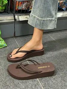 Women's Wedge Sandals, Summer Outdoor Non-Slip Flip Flops, Simple Thick Sole Heel Boost Casual Beach Shoes, Casual Daily Footwear