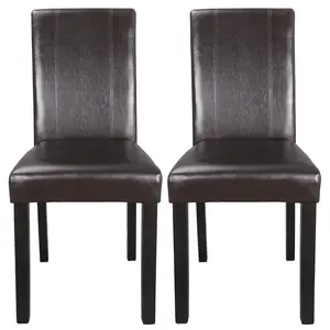 ZENY 2 Pack Upholstered Leather Dining Chair Modern High-Back Padded Parson Chair Brown