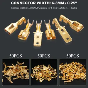 150PCS 6.3mm Male Female Spade Connector 1/4 inch Quick Splice Crimp Terminals Non Insulated Wire Connector for Electrical Wiring Relay Car Audio Speaker N-005-6.3