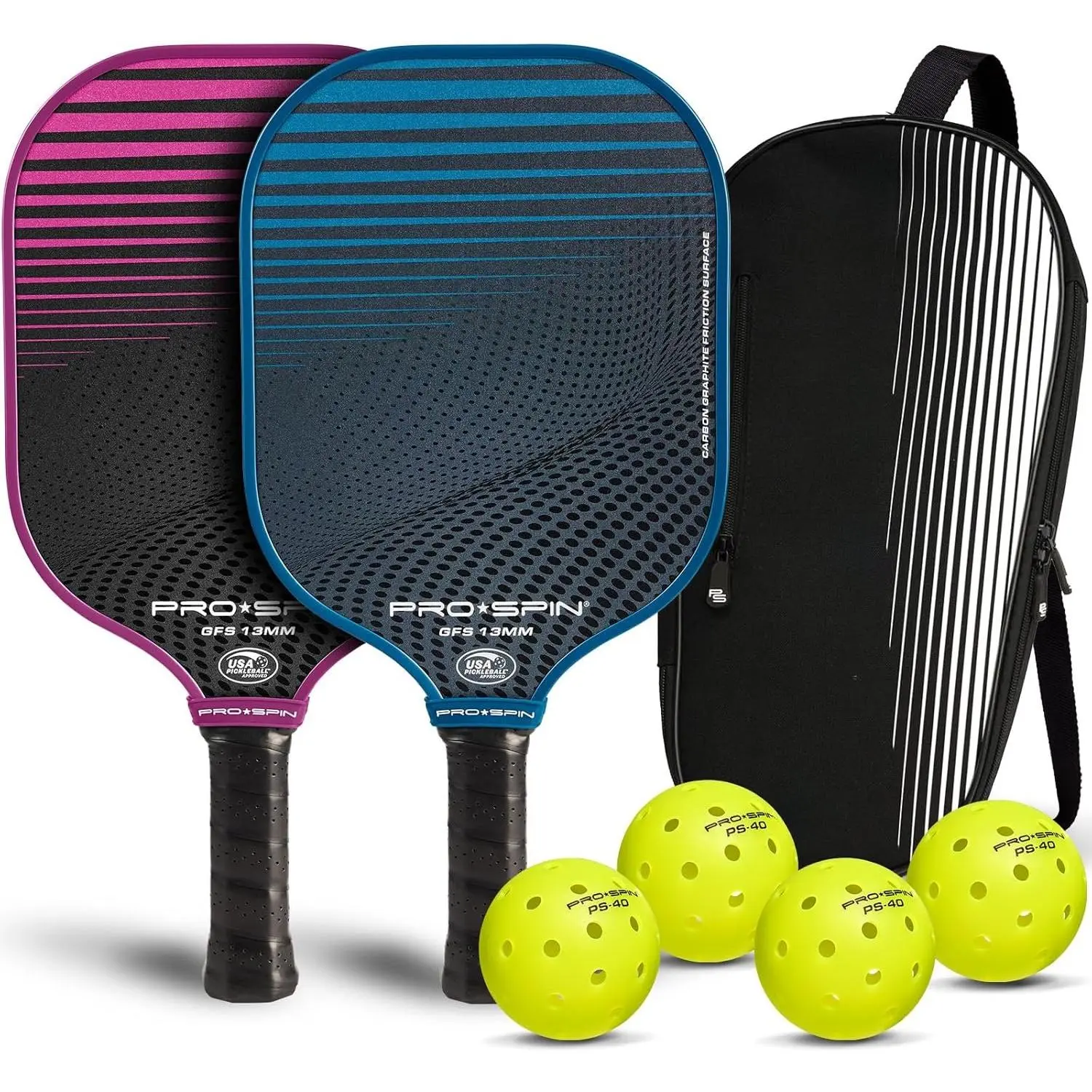 Carbon Fiber Pickleball Paddles Set of 2 | Lightweight Pickleball Set with Indoor/Outdoor Balls and Bag  Durable Pickle Ball Paddle  for Men, Women & Families