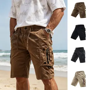 Men's Casual Cargo Shorts Washed Cotton Breathable Comfortable Elastic Waist Drawstring Multi-Pocket Workwear Shorts for Summer Outdoor Daily Streetwear Casual Hiking Running Utility Shorts with Zipper Pockets,Men Clothes