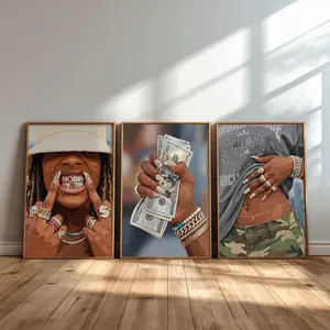 Grillz Glam Wall Art Set, Luxury Streetwear Prints, Money Nails Poster, Trendy Rich Wall Art
