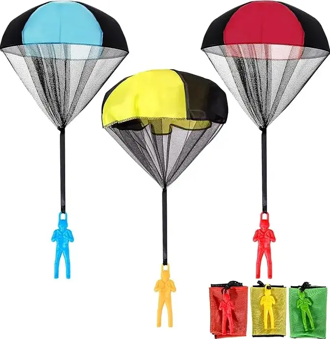 3-Pack Mixed Colors Plastic Hand-Thrown Parachute Toy Kit - Unisex, Pocket-Sized, Easy to Carry, Family Activities, Beach Use, Ideal for Easter Gifts, Party Favors, School Prizes