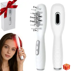Electric Massage Comb Rechargeable Scalp Massagers Scalp Oil Applicator Red Blue LED Light Hair Care High Frequency Vibration Dense Hair 3 Modes Unisex Holiday Gift