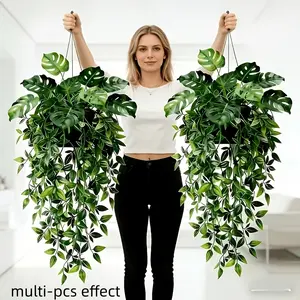 2-piece set of large artificial hanging green plants, including 1 Monstera leaf and 1 Mandala leaf, realistic Mandala leaves, wedding decorations, DIY decorations, Mother's Day garden tea party decorations. Suitable for home living room, office, bathroom