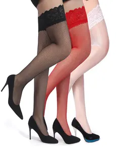 OHYEAH Fishnet Thigh High Stocking for Women Silicone Lace Top Sheer Over Knee Stockings Plus Size Lace Stay Up Silky Semi Sheer Pantyhose for Women Hold Up