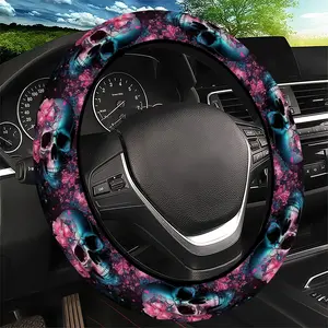Pink & Teal Abstract Floral Pattern Steering Wheel Cover, Dreamy Vibrant Style - Fit Car Interior Accessory, Durable Material, No Inner Ring, For All Seasons Automotive Accessories, Best Festive Gift Item For Friends and Family, Vehicle.11.25QWA-255