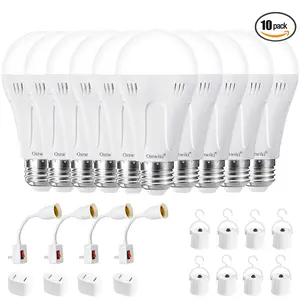 OSTWIKI 10 Pack Rechargeable Emergency Light Bulbs A19, Camping Lamp Battery Powered LED Light Bulb 6500K Cool White E26/E27 120V 9W with 1200mAh for Home Power Outage, Camping, Hurricane, Emergency Lighting outdoorfun