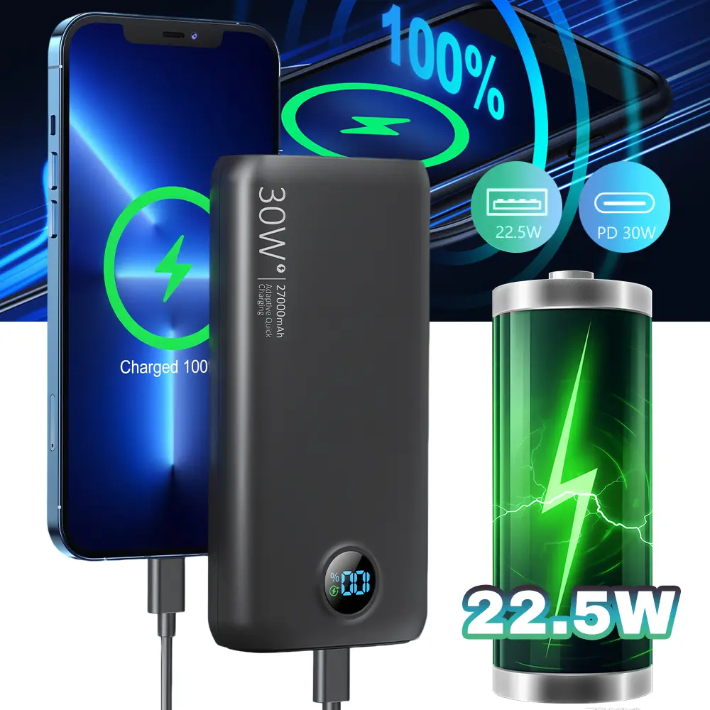 Portable Power Bank with a Capacity of 40000Mah, Suitable for Charging Mobile Phones And Android Devices, Featuring an LED Display for Power Output And a Flashlight, Ideal for Outdoor Travel As an Emergency Power Source, Backup Battery Pack