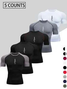 Men's Print Compression T-Shirt, Quick-Dry Breathable Stretch Fabric, Tight-Fitting Short Sleeve Top for Fitness and Outdoor Activities