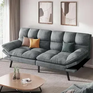 DWVO 70″ Convertible Futon Sofa Bed, Cat-Scratch-Proof Fabric Futon Couch with Adjustable Backrest and Armrest, Modern Loveseat Sleeper for Living Room Home Office, Dark Grey