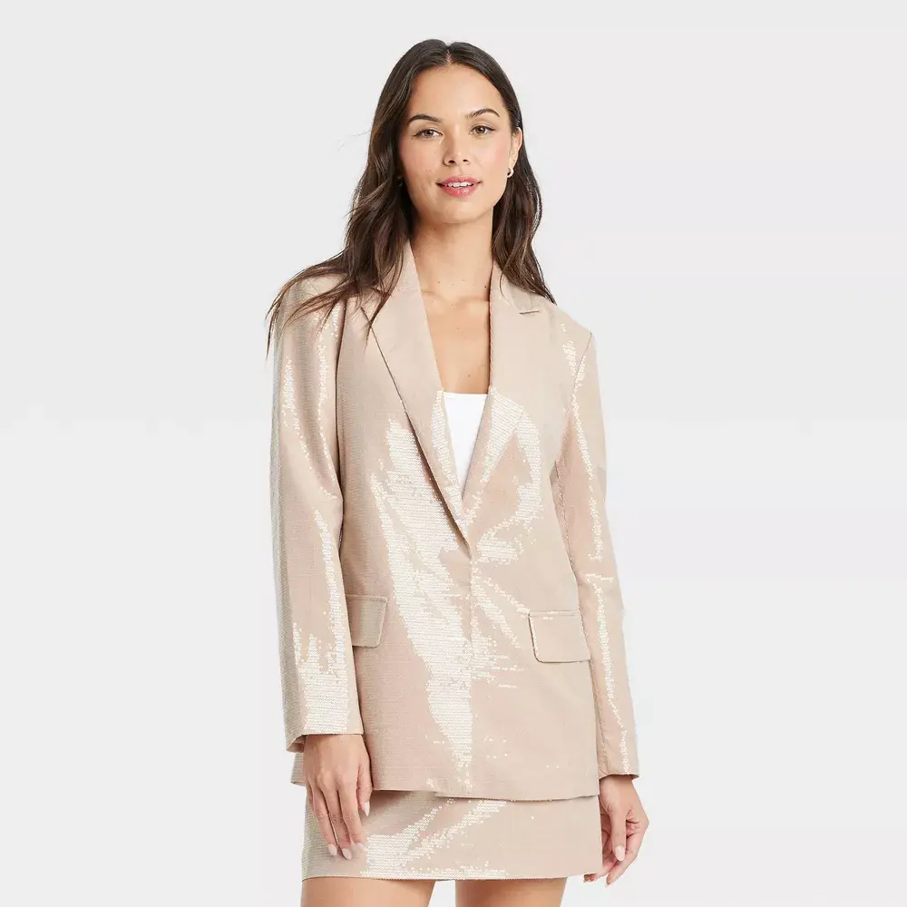 A New Day Women's Sequin Blazer Jacket Front Snap Heavyweight