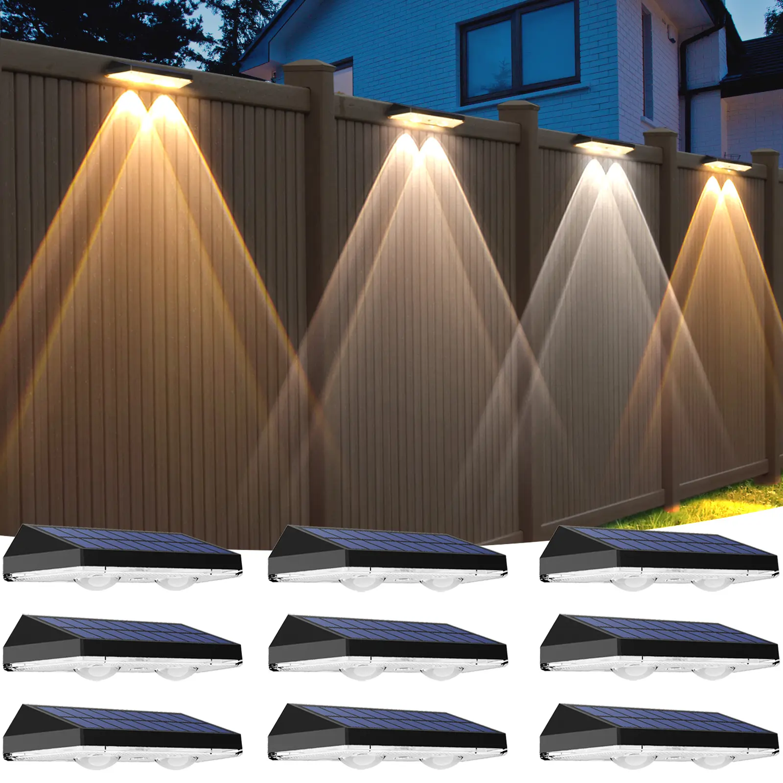 Solar Wall Lights Outdoor Up/Down, 2/6/9 Pack, 3 Color Temperatures Warm/Cool/Natural White & RGB Color Changing, IP65 Waterproof Solar Fence Lights for Patio Garden Yard
