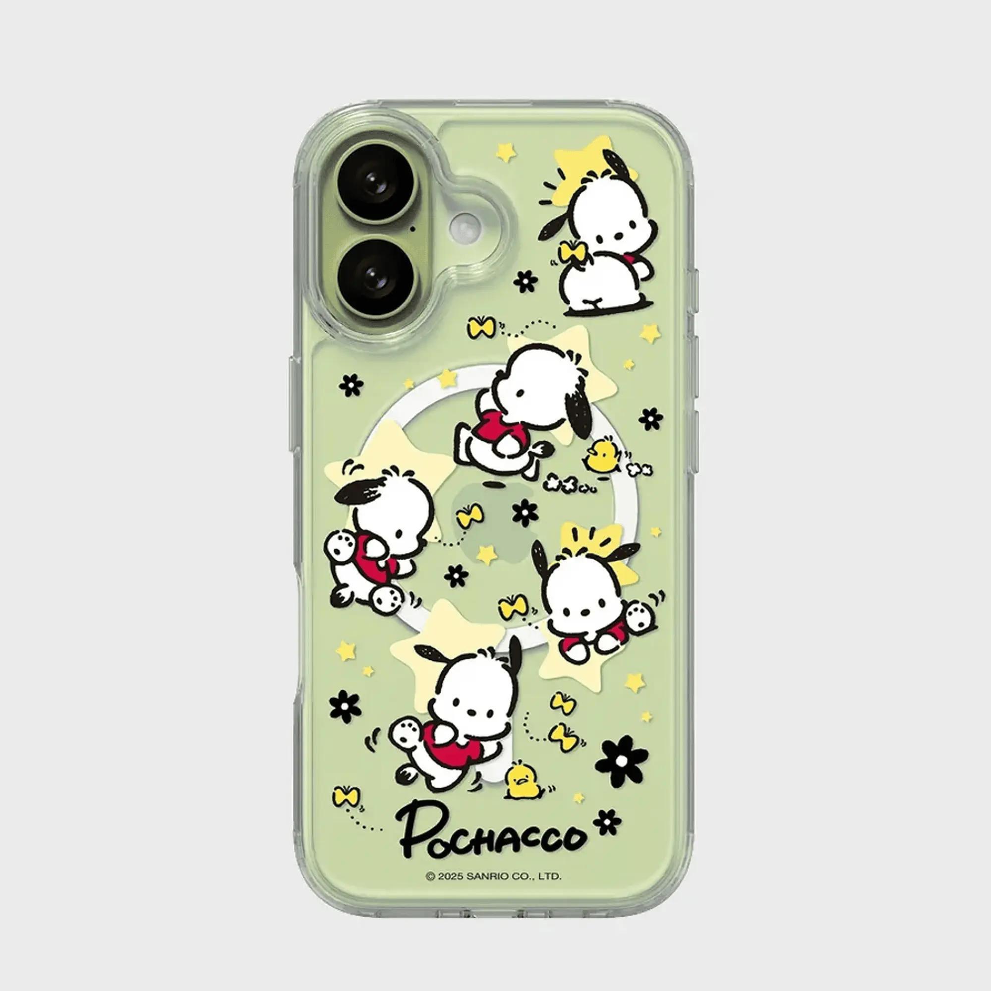Cute Pochacco Partern Design Cartoon MagSafe Clear Phone Case, Kawaii Transparent Shockproof Protective Cover for iPhone 11 12 13 14 15 16 17 Plus Pro Max Series, Samsung S22 S23 S24 S25 S26 Ultra