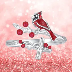 Stylish and delicate cardinal bird with cross ring for family and friends birthday Christmas gifts