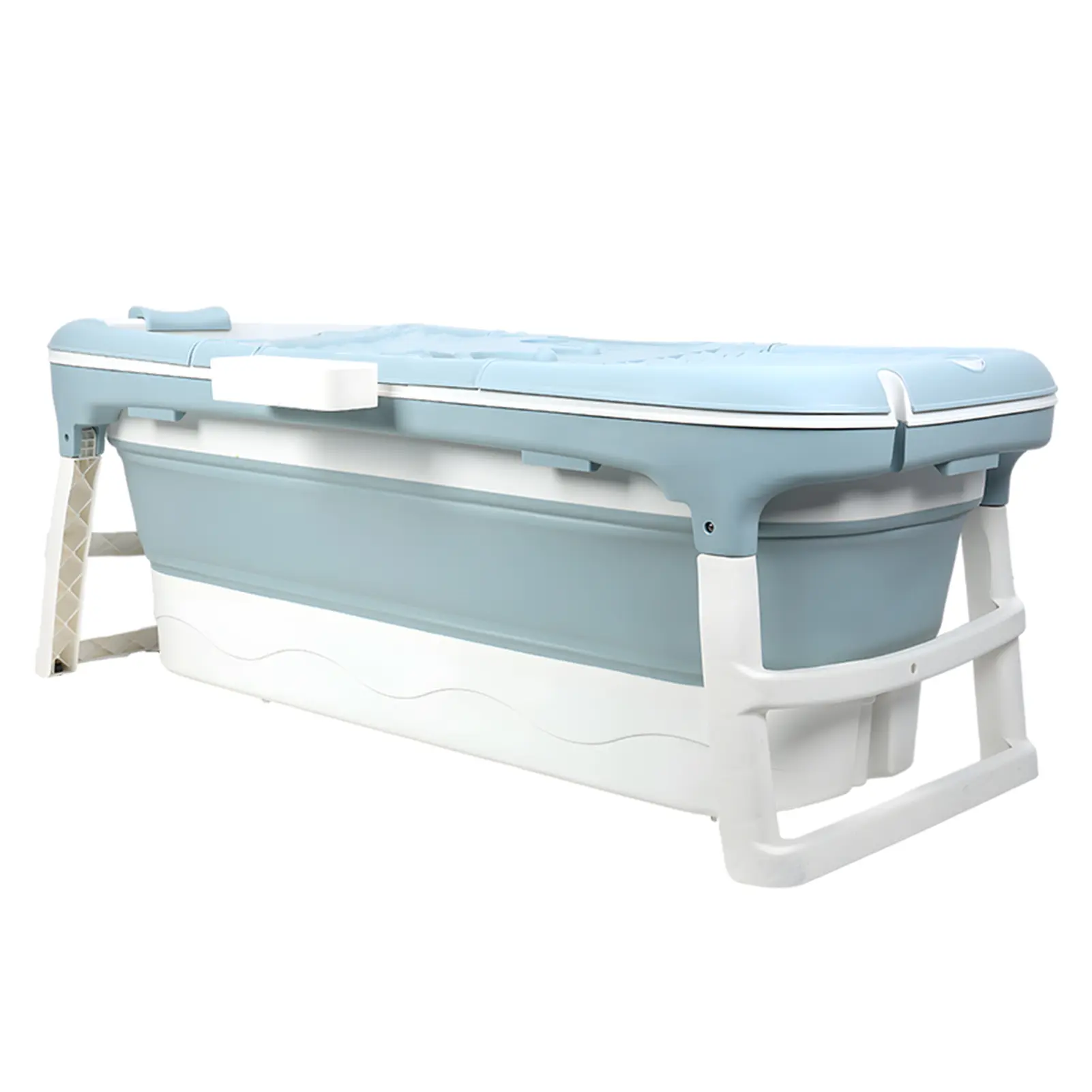 Explorinox 46-50 Inch Plastic Foldable Bathtub for Adults, Portable Freestanding Collapsible Blue Bathroom Gadget