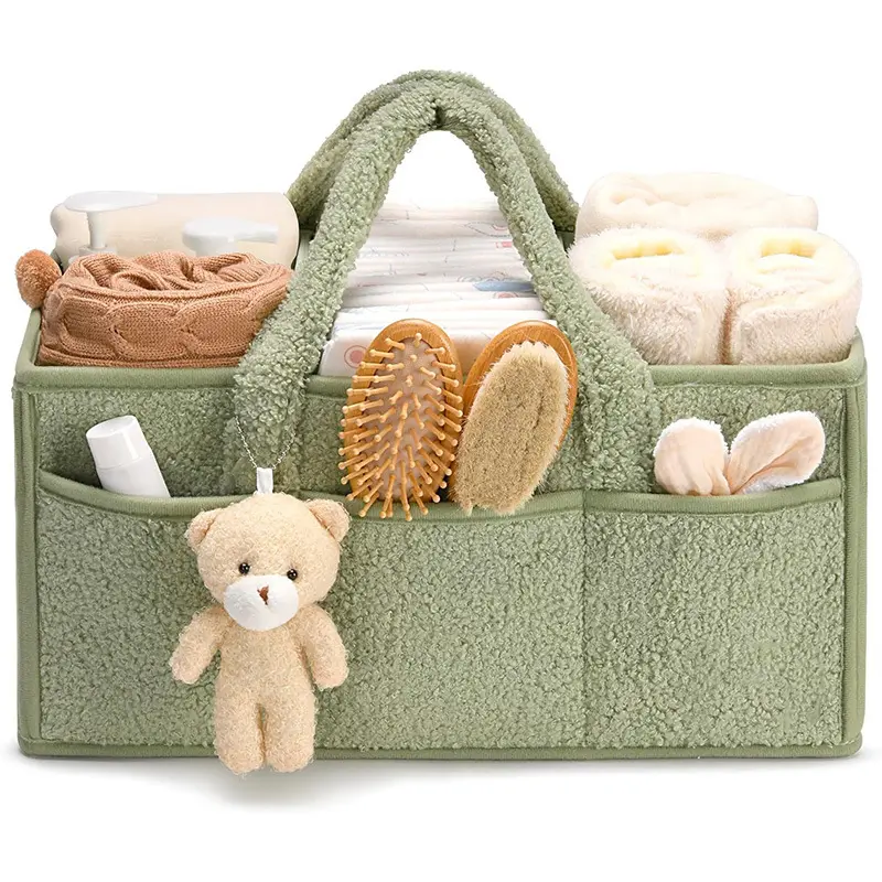 Baby Diaper Caddy Organizer with Handle, Portable Newborn Essentials Storage Bin, Baby Shower Gift, Travel & Car Diaper Organizer for Boys Girls