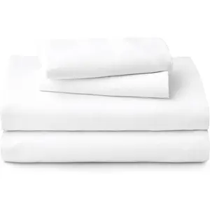 Cotton Percale 4-  Size Solid Bed Sheets Set, 1 Fitted, 1 Flat Sheet with 2 Pillowcases, White