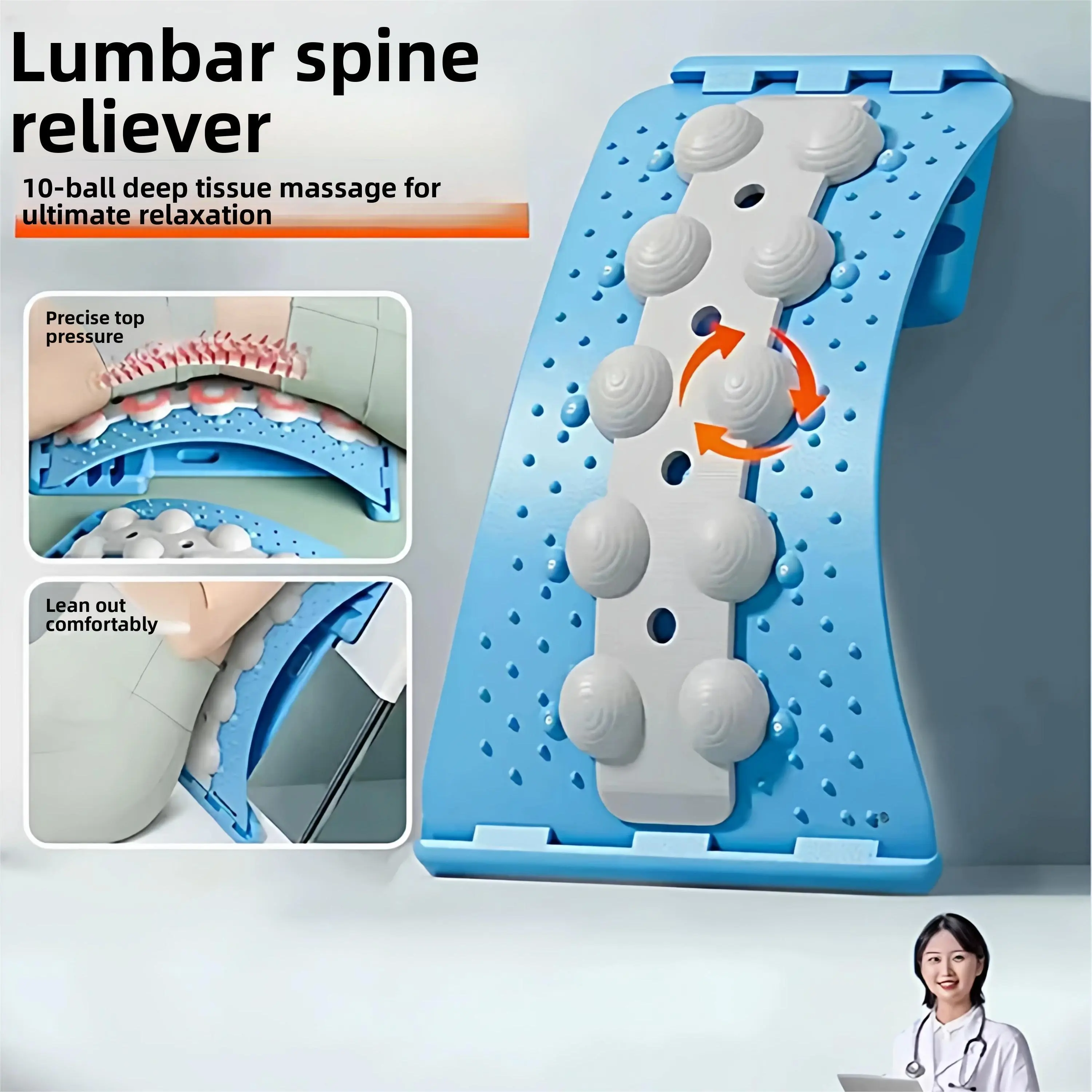 3D Lumbar Massage Board-Top Lumbar Plate Spine Orthotics Lumbar Soothing Stretching Lumbar Lift Inter-Disc Pulse Back Pain Traction Massager Spine Corrector