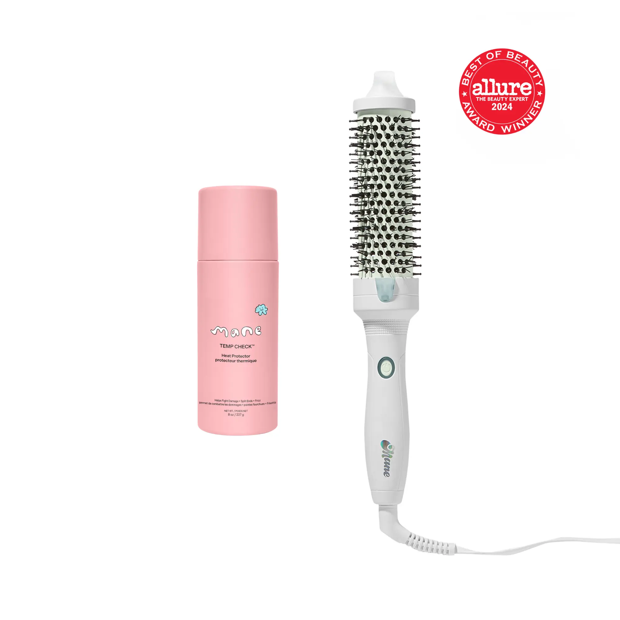 Mane Effortless Blowout Set - 1.5' Medium (38MM) Hot Round Thermal Brush, Temp Check Heat Protector