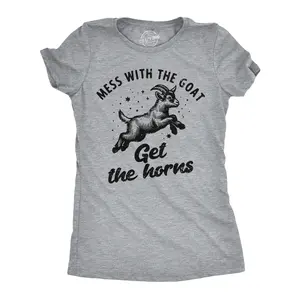 Womens Funny T Shirts Mess With The Goat Get The Horns Sarcastic Graphic Novelty Tee For Ladies Funny Womens T Shirts Cute Vintage Fashion Casual Ladies T-Shirt Gift Funny Animal Top Women's Novelty Tees Light Grey