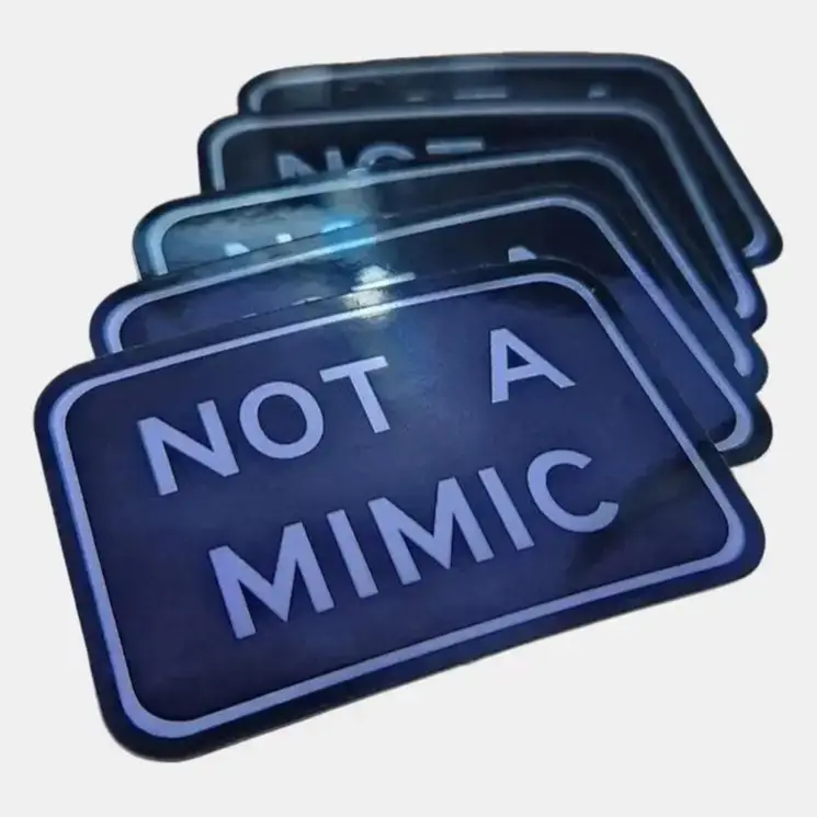 "Not A Mimic" Sticker Pack Of 5 | Waterproof DnD Themed Decals | Dungeons and Dragons DM Dice Rolling RPG Funny Prank Gag Joke Stickers