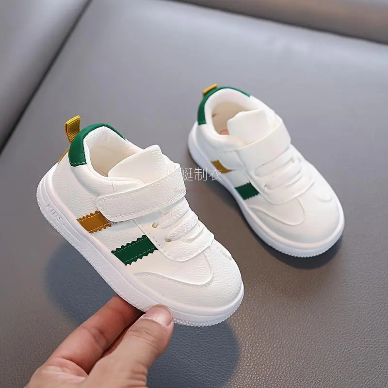 Toddler Boys' Casual Sneakers in Green & White, Striped Mesh Athletic Shoes with a Soft Rubber Sole and Hook-and-Loop Straps, 1-3 Years