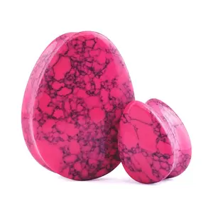 Pink Howlite Stone Teardrop Plugs