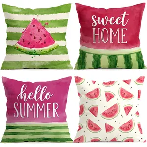 4pcs Summer Watermelon Pattern Cushion Covers, Single-Sided Print, Home Decor for Living Room Bedroom, All Seasons, No Insert Included