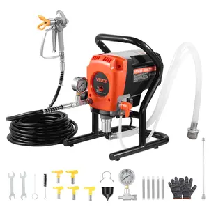 VEVOR Stand Airless Paint Sprayer, 900W High-Power Adjustable Motor, 3300PSI High-Pressure ABS+Steel Electric Machine, Complete Kit with Paint Sprayer Accessories, Cleaning Brush, Hose, Extension Rod, Nozzles for House Interior, Exterior