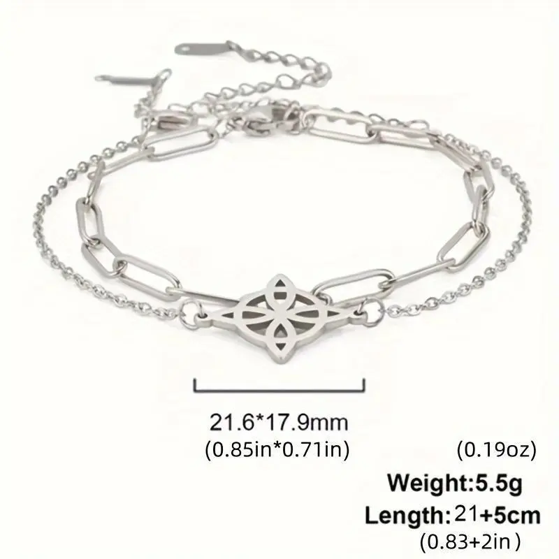 1pc Gender-Neutral Stainless Steel Witch Knot Anklet - Boho, Fashion, Chain Style, Adjustable Beaded Anklet with Celtic Knot Pendant, Summer Beach Jewelry Gift for Mom, Girlfriend (Birthday, Anniversary), Boho Anklets, Chain Style Anklets