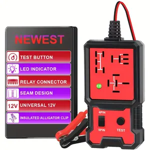 12V Automotive Relay Tester and Diagnostic Tool with Battery Clips, Durable Abs Shell for 4 and 5 Pin Relays, Quick Fault Detection and Analysis in and Car Relay Tester