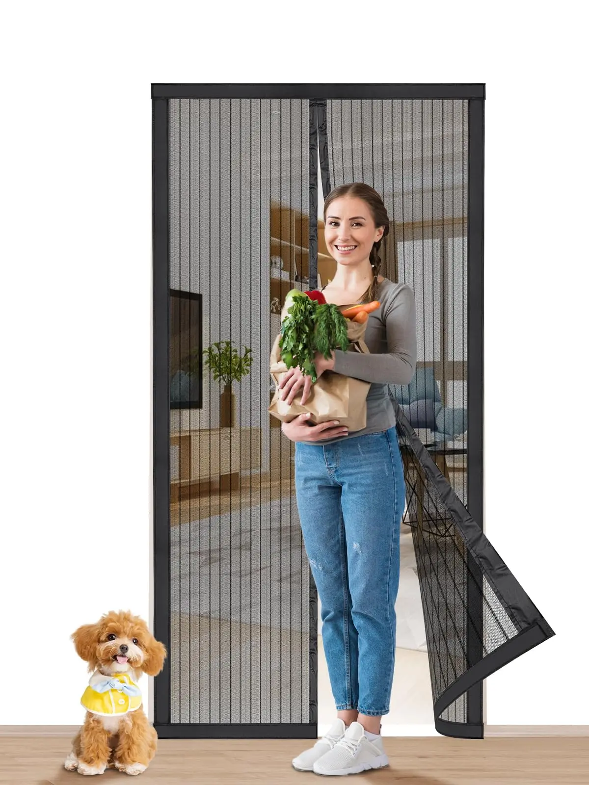 Magnetic Screen Door Magnetic Closure Fits 36"x82" Doors |Polyester - Retractable Screen Door Mesh| Self Sealing|Hands Free |Keeps Bugs Out|Pet and Kid Friendly-38 Inch x 83 Inch
