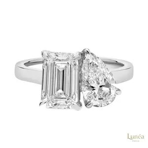 6 ct. Emerald & Pear Lab Diamond Ring | Lab Grown | 14K Gold & Platinum, Wedding, Anniversary