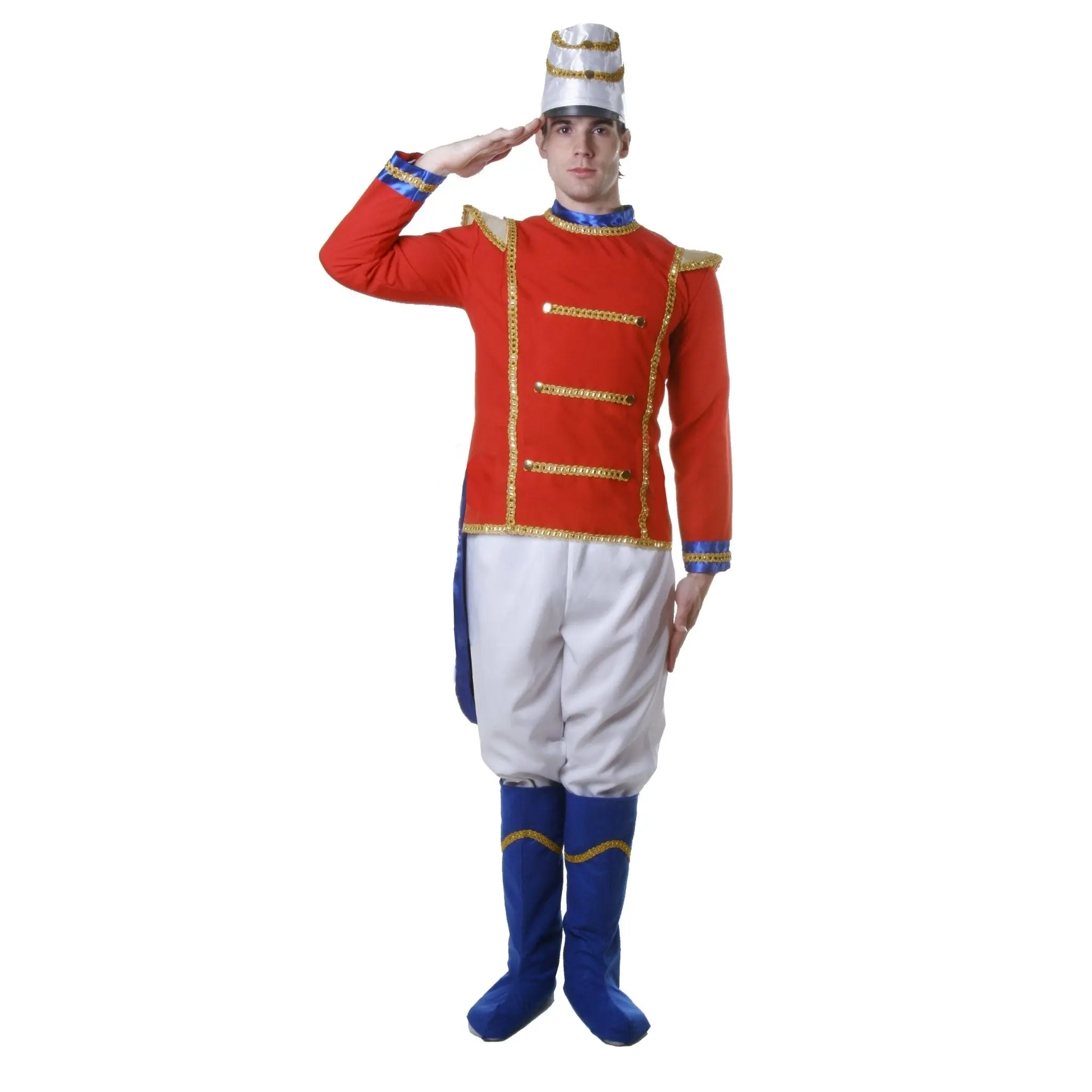 Toy Soldier Costume Dress Set For Adults - Include Red Jacket, White Pants, Hat & Long Boot Covers - For Halloween, Role Play, Pretend Play Fun, Fantasy Theme Party & Cosplay