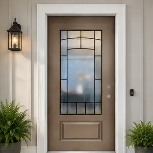 36x80 Fiberglass Entry Door with Cloud-Pattern Glass, Brown Left-Hand Inswing, 4-9/16 Vinyl Frame, Polyurethane Foam Core, Durable Water-Resistant, Modern Front Entrance Door for Home Garden Outdoor, Brown Color Options, Fiberglass Material