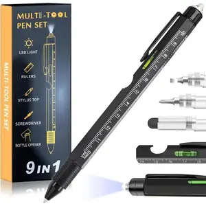 New 9 in 1 Multitool Pen, Stocking Stuffers for Teens Adults, Mens Gifts for Dad Him Husband，Rotating Pressure Relief Pen with Screwdriver, Multi-Functional Ballpoint Tool, Ruler and Bottle Opener, Perfect for Everyday Use