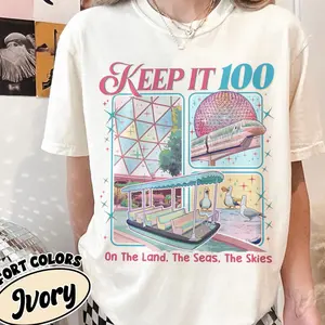 [Saleup to 75%] Keep It 100 Comfort Colors Shirt, The Land The Seas The Skies WDW Tshirt, Retro Magic Kingdom Theme Park Tee, WDW Family Trip Gift