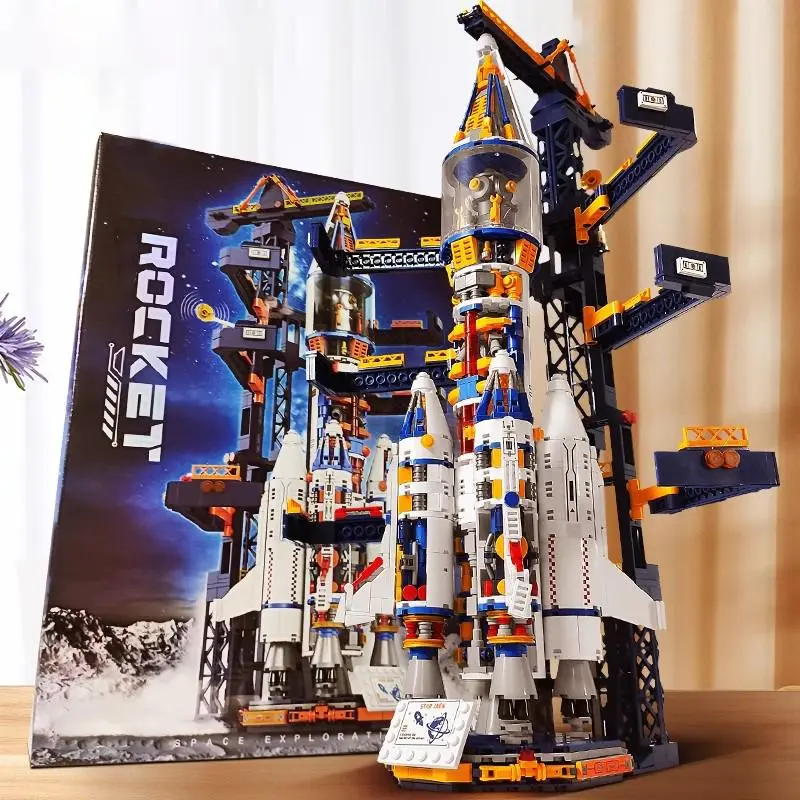 1432pcs Half-Mechanical Space Launch Rocket Model Kit, Buildable Interior Structure, Extendible Mechanical Arms, Retractable Arm, Desktop Display Toy, Large Size, Ideal for Adults Boys, Building Block Set, Building Blocks Kit, DIY Building Model