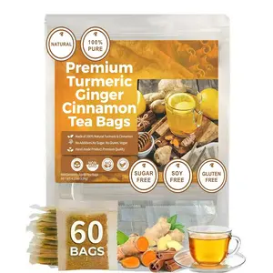 Turmeric Ginger Cinnamon tea Crushed Raw Chinese Herbal Tea Bags - shopping deals today,loaded tea，60 Bags, 120g, 12 Months Shelf Life, 100% Natural, No Sugar/Caffeine/Gluten, Anti-Inflammatory, Eco-Conscious Tea Drink Tea Variety Pack Beverage