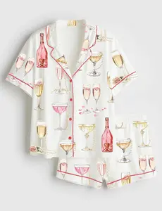 Women’s Pearls And Prosecco Bridal Shower Party Champagne Print Short Sleeve Pajama Set #pajamas