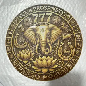 Aluminum Wall Plaque Decorative Ornament Feng Shui Decor Fortune Elephant Sign for Business Office Home Decoration Items Retro Decoration Good Luck