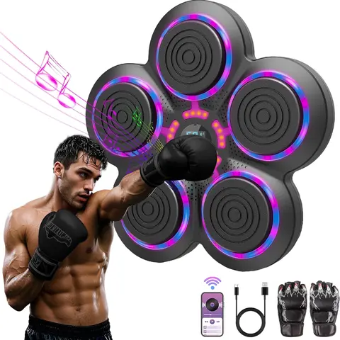 Smart Wall-Mount Music Boxing Machine with Gloves - Boxing Sets, Adjustable Training Gear, Smart Counting, Velcro Fixation, Bluetooth 5.3 Interactive Punch Trainer for Adults, Suitable for Bedroom, Office, Living Room