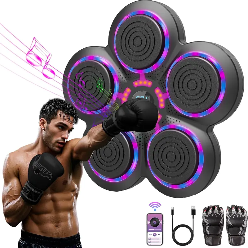Smart Wall-Mount Music Boxing Machine with Gloves - Boxing Sets, Adjustable Training Gear, Smart Counting, Velcro Fixation, Bluetooth 5.3 Interactive Punch Trainer for Adults, Suitable for Bedroom, Office, Living Room