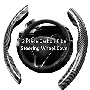 2 Piece Carbon Fiber Car Steering Wheel Covers Set Non-Slip, Universal for Most Car SUV Pickup Truck Auto Interiors Accessories, 15" Diameter 37-38 cm - Black