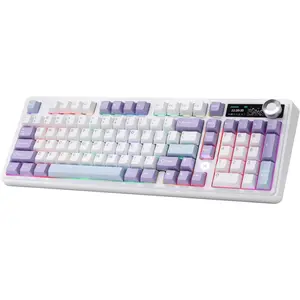AJAZZ AK980 Mechanical Keyboard with  Display & Knob,98%  Keyboard Tri-Mode BT/2.4G/USB-C, Hot Swappable, PBT Keycaps, with RGB Light for Win & (Purple,Murad )