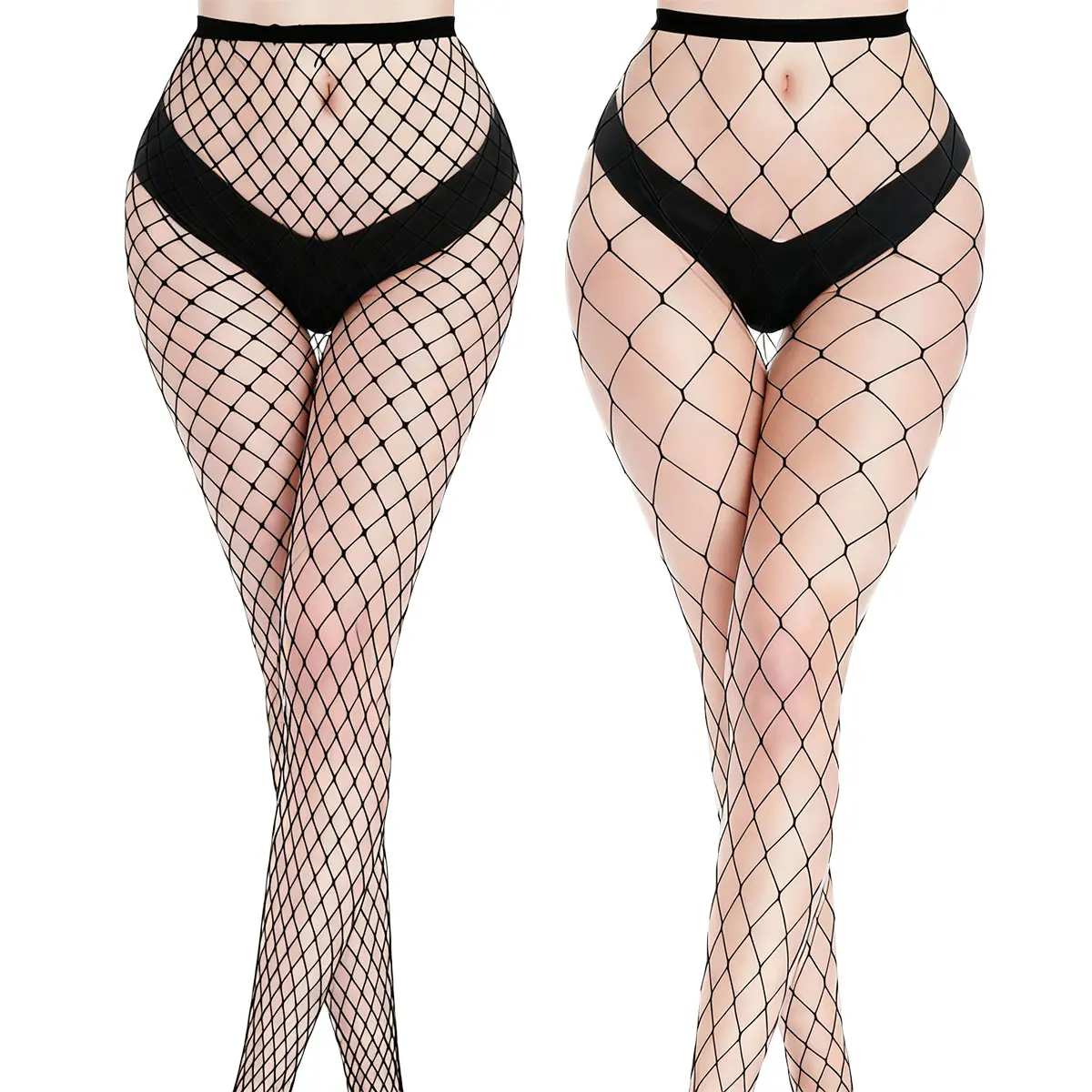 Women's 2-Pack Fishnet Tights, High Waist Sheer Stockings in Soft Stretch Fabric, Slim Fashion Style for Party & Cosplay, Elastic, Ripped, Girls, Lady